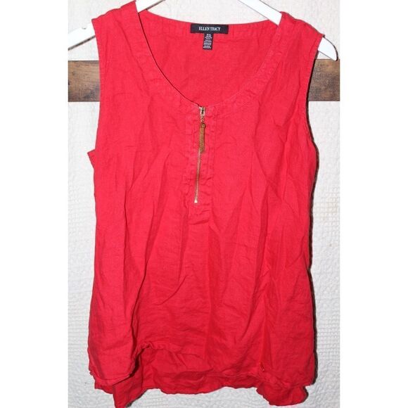 Ellen Tracy, Sz XL, Red Linen, Tassel Zip Front - Picture 1 of 2